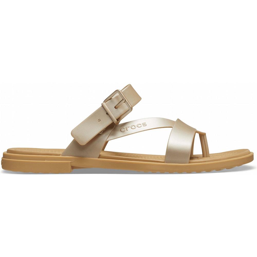 Brown Women's Crocs Tulum Metallic Toe Post Sandal Sandals | NZ 0477OKIR